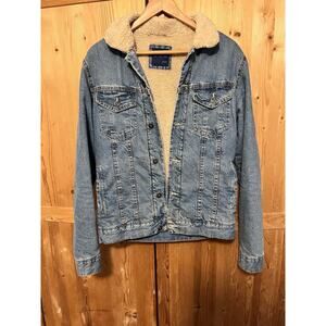 Zara Men's Denim Sherpa Lined Blue Trucker Jean Jacket M